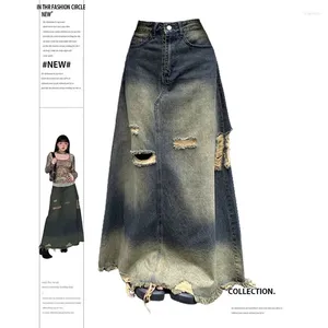 Rokken vrouwen denim rok y2k emo 2000s kleren long Harajuku Korean 90s mode vintage gradiënt a-line Jean Grunge