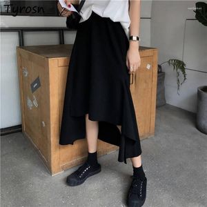 Jupes femmes Design asymétrique jupe Midi noir à la mode tout-match Empire a-ligne Faldas Mujer Style japonais Streetwear Harajuku