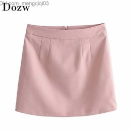 Rokken Vrouwen Elegante A-lijn Roze Rok Hoge Taille Kantoor Dames Mini s Mode Effen Kleur Geplooide Jupe Femme Z230704