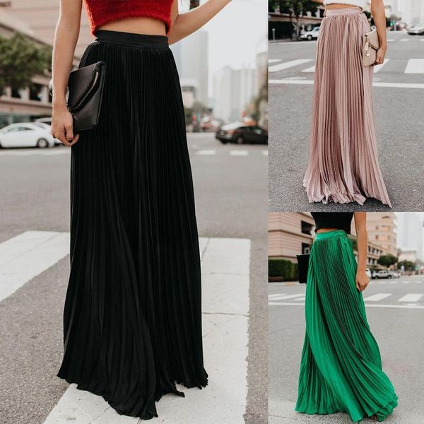 Faldas Mujer Falda Elegante Talle Alto Señoras Maxi Color Sólido Largo Suelto Ajuste Casual Estilo Bohemio Traje De Trabajo De Oficina