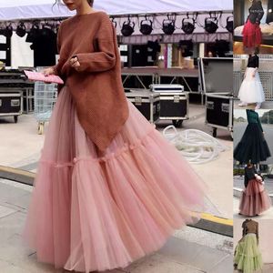 Jupes femmes élégantes Tutu Tulle jupe couleur unie taille haute multicouche a-ligne plissée Midi fête bal princesse robe Streetwear