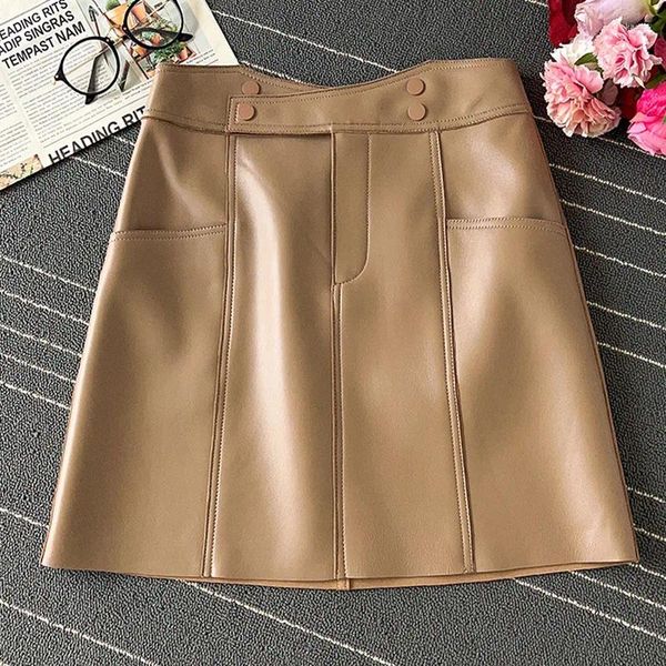 Faldas Fashion Fashion 2024 Sheepskersin Genuine Leather Falda corta Pocket A-Line Sexy Mini White Solid Corea del Sur Corea alta