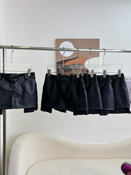 Jupes femmes mode classique noir PU Faux cuir Mini 2023 Patchwork taille basse filles jupe a-ligne Vintage Streetwear