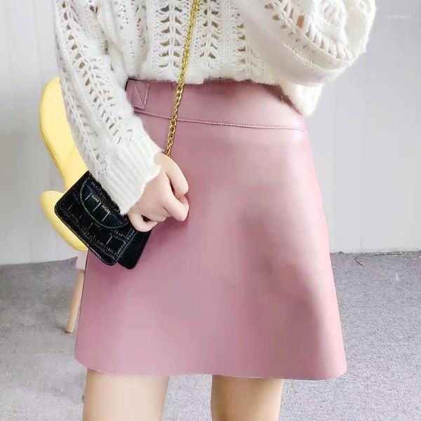 Jupes femmes mode haute taille une ligne jupe zipper authentique en cuir en cuir enveloppe de couleur unie couleur décontractée noire mini femelle