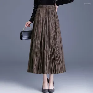 Faldas Mujer moda cintura alta gran Swing largo negro Falda plisada primavera otoño señora elegante elegante suelto Casual A-line Maxi 8155