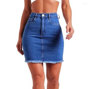 Jupes Femmes Mode Gland Épissage Ourlet Denim Jupe D'été Slim Fit Wrap Hanche Demi-corps Robe Femme Quotidien Élégant Bureau Banlieue Porter