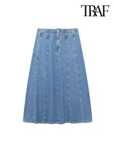 Rokken Vrouwen Mode Met Zakken Denim Cape Midi Rok Vintage Hoge Taille Rits Vrouwelijke Mujer