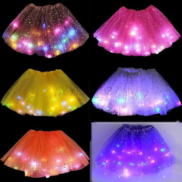 Jupes Femmes Girls tutu jupes avec néon LED Light Glow Princess Ballet Stage Dance Robe courte pour enfants Fairy Miniskirt Birthday Giftszln231225