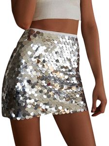 Jupes Femmes Glitter Mini Jupe Taille Haute Disco Sequin Club Jupe Stage Performance Vêtements 230703