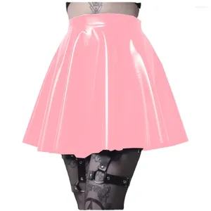 Jupes Femmes Gothic High Taist Patent Leather Jupe Lady Pvc Plemaged Pleed A-Line Circle Mini Skater Clubwear Wet Look Faldas
