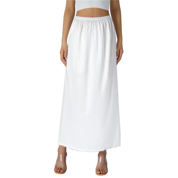 Faldas Mujer Media Falda Enagua Color Sólido Cintura Elástica Forro Interior Falda Midi Enagua Larga para Damas Ropa Primavera Otoño