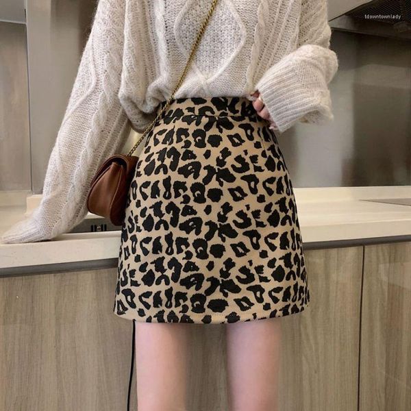 Faldas Mujer Harajuku Friend A-line Otoño Falda simple básica Leopardo Adolescentes Clubwear Fiesta Vintage Elegante Chicas Bottoms