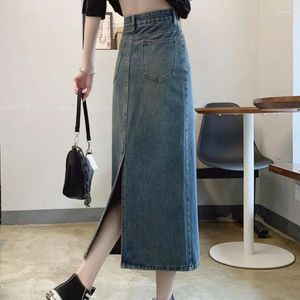 Jupes femmes hautes taies denim jupe décontractée femelle jean dames dames midi grand taille A-line g576