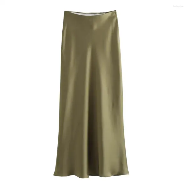 Jupes femmes taille haute jupe ourlet élégant satin a-ligne maxi pour doux respirant longueur cheville fête formelle