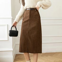 Faldas de mujer coreanas MidCalf otoño moda Casual cintura alta falda ALine señoras ropa informal ajustada paquete cadera femenina 231025