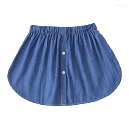 Rokken Dames Gelaagde Decoratieve Rok Knoppen Katoen Blauw Gebogen Valse Zoom Schort 10CF