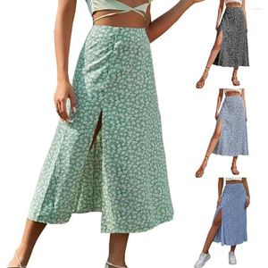 Jupes Femmes Longue jupe respirante Haute fente Mid Waited Hip Enveloppez une ligne Womenswear Swing Elegant Floral Print Dames Summer