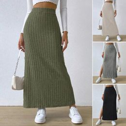 Jupes Femmes Maxi Jupe côtelée taille haute latérale à tricoter coloride de couleur slim street streetwear