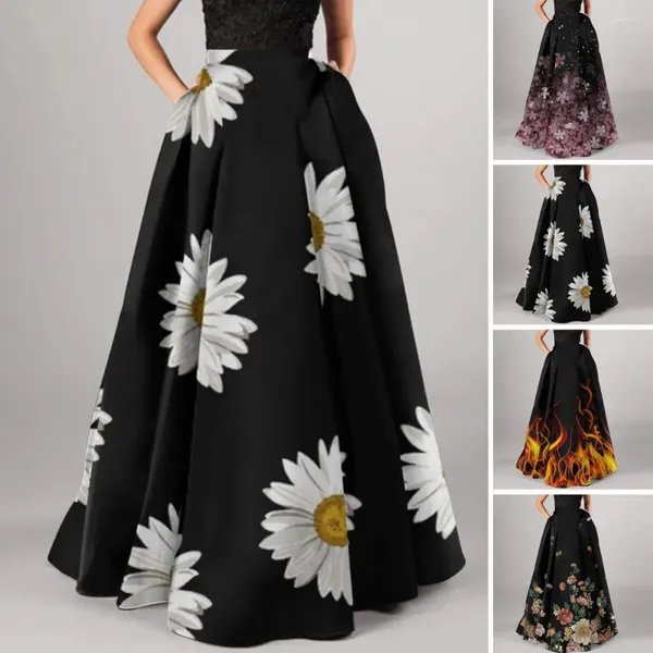 Faldas Mujer Maxi Falda Flor Impreso Cintura Alta Cremallera Media Apertura Suave Bohemio Suelto Fiesta Larga Fiesta Playa