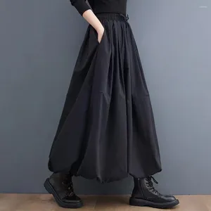Jupes femmes Maxi jupe femme taille haute a-ligne avec poches épais chaud laine à la mode élastique longue pour l'hiver