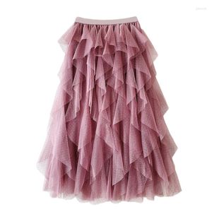 Jupes femmes Maxi à plusieurs niveaux Tutu Tulle jupe printemps été à la mode irrégulière à pois femme Boho longue maille