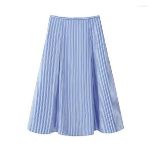 Faldas para mujeres Midi Fashion Rayed Casual A-Line Skirt High Winist Mid-Calf Spring Summer Femenina