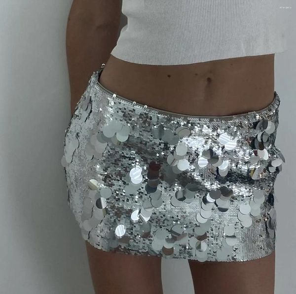 Mini jupe courte à paillettes pour femmes, Sexy, taille basse, élastique, Vintage, mode Hepburn, Streetwear, boîte de nuit, fête, portefeuille de hanche