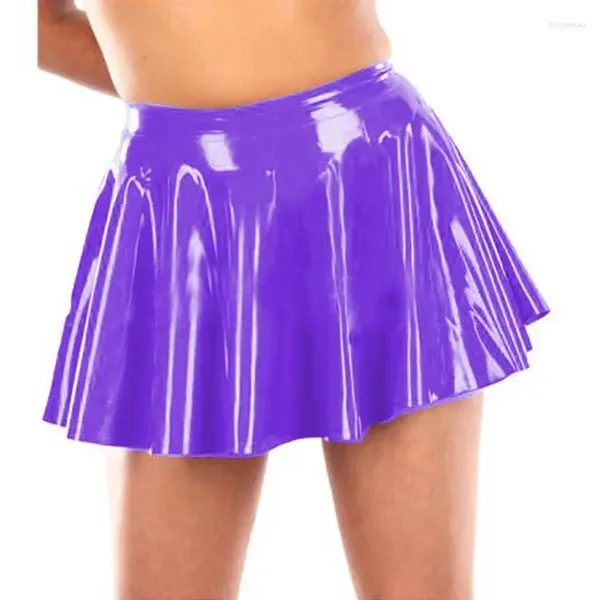 Jupes femmes mini-jupe fausse en cuir haute taille plissée mini cocktail de jupe sexy pole danse montre une couleur solide une ligne