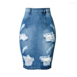 Rokken Vrouwen Kokerrok Gescheurde Jeans Verontruste Vernietigd Gat Hoge Taille Verzwakte Rand Denim Streetwear Rits Terug Split Xs