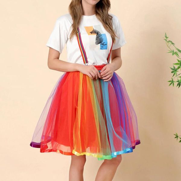 Jupes Femmes arc-en-ciel tutu jupe courte en couches en tulle douce petshirt girls carnaval cosplay costumes Mesh faldas mujer