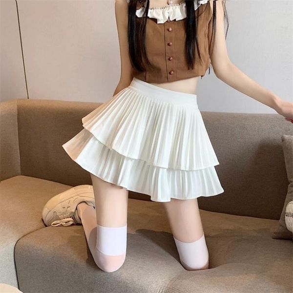 Jupes femmes à volants plissé a-ligne Mini jupe été Tulle gâteau taille haute Slim Shorts femme Sexy coréen Kawaii blanc