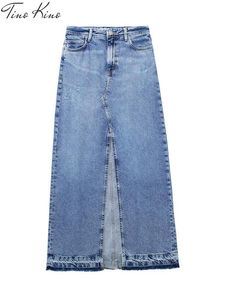 Rokken dames denim rok blauwe zijkant split casual hip heup pakket midi rokken vrouwelijke lente zomer mode streetwear rok 230503