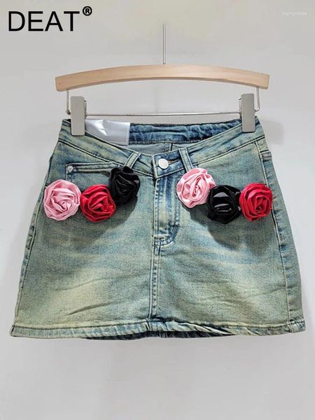 Jupes jupe en denim en denim de femme enveloppe rose enveloppe de fleur de rose hanche étirement A-line hautement taille mini 2024 fashion printemps 29L7251