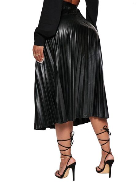 Faldas para mujeres s elegante de cuero falso falda vintage vintage de cintura sólida con cremallera plisada una línea una línea