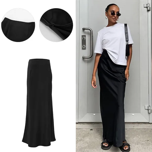 Jupes femmes élégant mince Satin noir jupe longue Y2K taille haute hanche paquet femme décontracté ample Streetwear mode