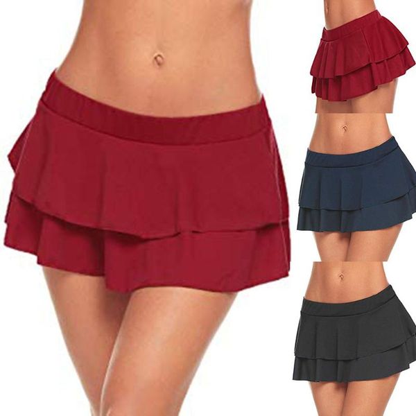 Faldas Club de moda para mujer Cintura baja Elástica Fiesta sexy Dos capas Superposición con volantes Mini falda Discoteca Baile