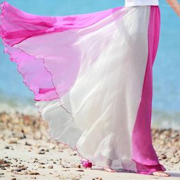 Jupes femmes mode couleur bloc en mousseline de soie demi-corps jupe élégante surdimensionné ourlet décontracté ample bohème plage vacances longue