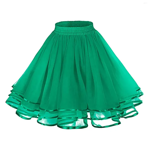 Faldas Moda para mujer Mini falda de malla acampanada Cintura elástica Color sólido Tutu Fiesta de baile para adultos Mardi Gras Puffy