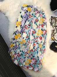 Faldas Mujer Estampado de flores 2023 Verano Ocio Competición completa Cintura elástica Pliegue Largo Esquí G220605