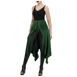 Rokken Dames Halloween Gothic Punk Asymmetrische Effen Halfrok Lace Up Split Voorzijde A-lijn Rok Knielengte Falda De Medio