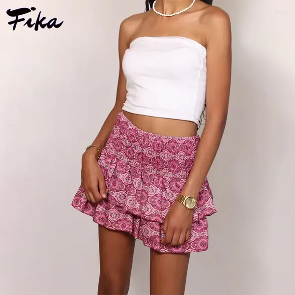 Faldas para mujeres con cintura alta en la cintura floral holgada a una mini falda bohemia corta y2k streetwear 2024 ropa de verano