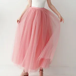 Jupes femmes taille haute grande balançoire longue taille élastique décontracté fête Tutu gonflé maille demi-corps jupe couleur unie Falda Mujer