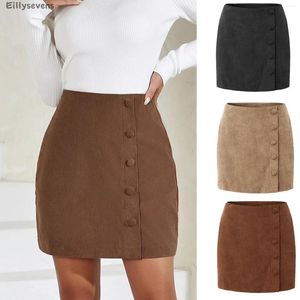 Rokken dames heup bedekken rok corduroy solide kleur knoppen gespog sexy jurk hoge taille slanke zakelijke zakelijke casual vestidos