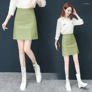Jupes jupe en cuir féminine irrégulière mi-longueur small 2024 printemps et automne vert coréen
