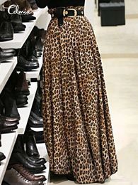 Jupes Long jupe féminine élégant haute taille jupes de la taille léopard sexy jupes maxi celmia jupe plissée élastique fashion 230422