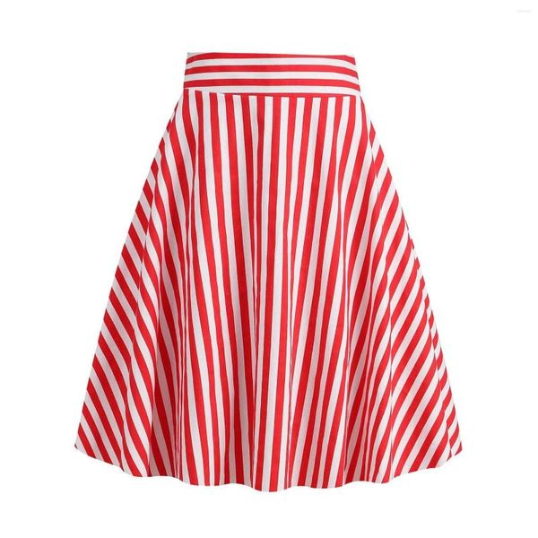 Faldas Retro a rayas para mujer, Falda de estilo informal a la moda hasta la rodilla, Falda Saias Vintage coreana A Line Jupe 2024