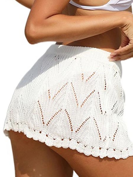 Skirts Women S Costbed Knit Drawstring Mini falda Lápiz de cintura alta con detalles de crochet - Perfecto como una cubierta de traje de baño