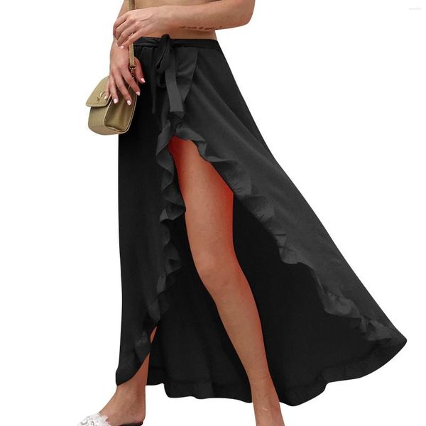 Faldas Falda con volantes para mujer Sexy Cintura alta Cruzada sobre hendidura Vacaciones Playa Kawaii para mujeres Mini estilo Y2K