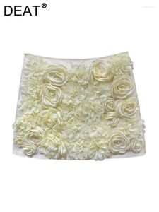 Jupes féminines jupe courte haute taille 3d fleurs de rose abricot wrap hanp ipper élégant mini 2024 mode d'été 11xx9007