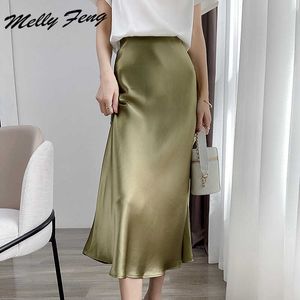 Jupes femmes jupe en Satin de soie 2022 été mode coréenne élégantes jupes longues taille haute une ligne belle Gril Midi jupe violette P230420